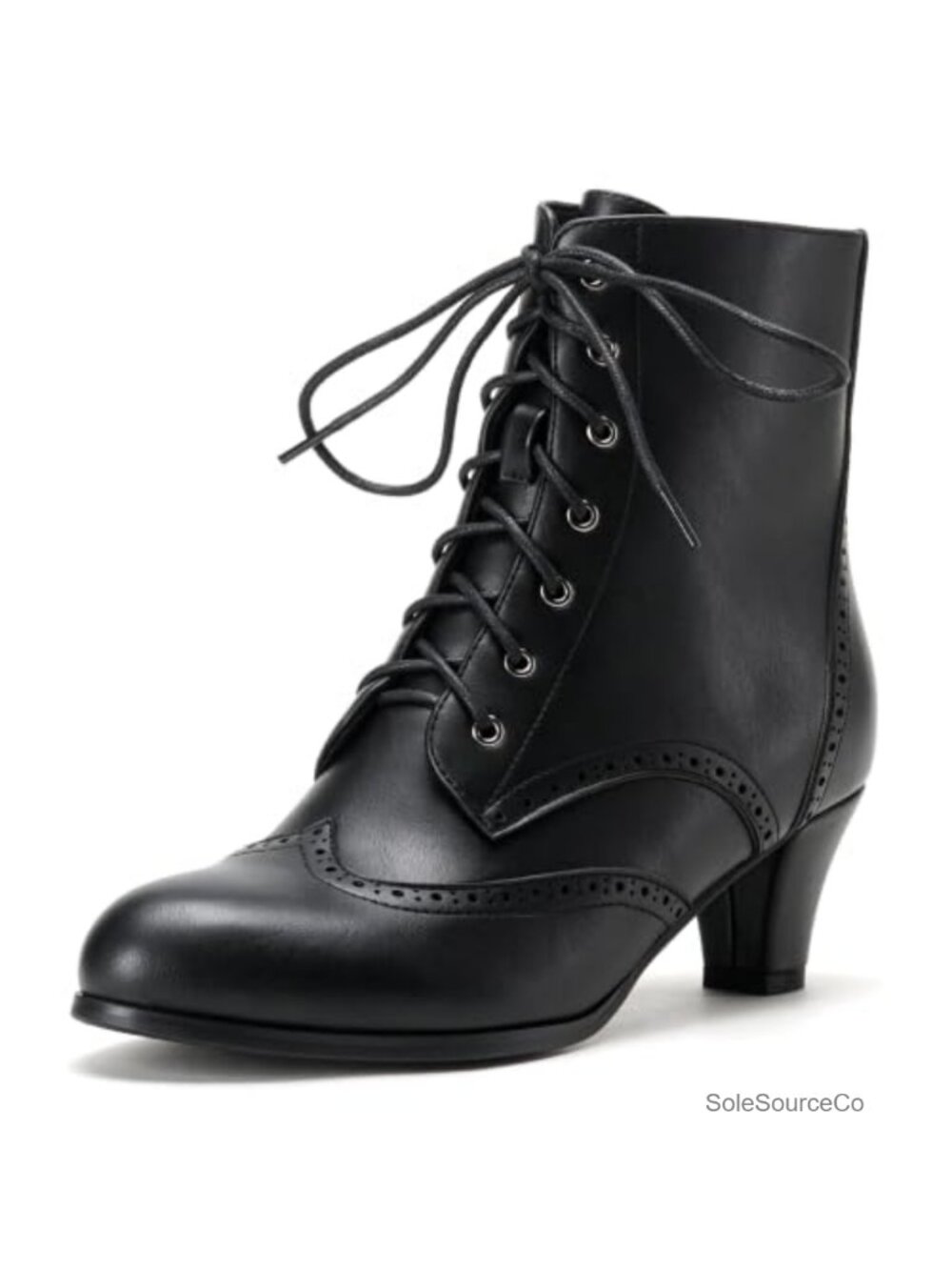 Vintage Victorian Lace Up Ankle Boots Faux Leather Cosplay Booties